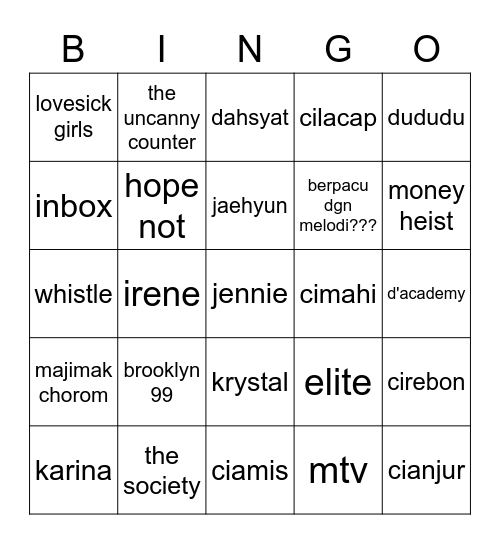wdfsejeong Bingo Card