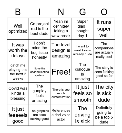 Joe Bingo Card