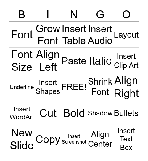 Microsoft Powerpoint Bingo Card