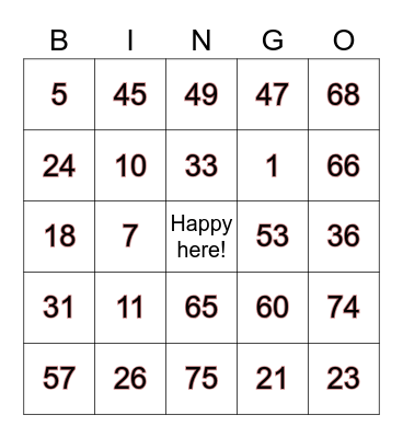 bonanza Bingo Card