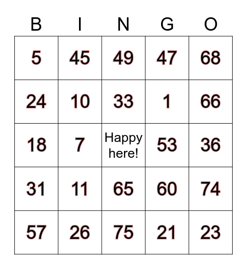 bonanza Bingo Card