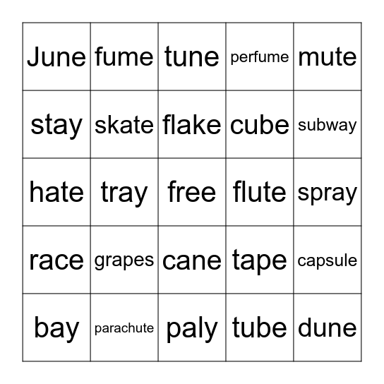 MrU 1 Bingo Card