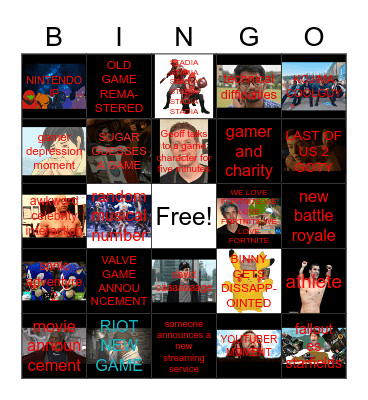 Game Awards 2020 Bingo Card