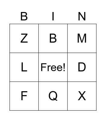 Alphabet Bingo Card