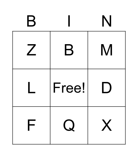Alphabet Bingo Card