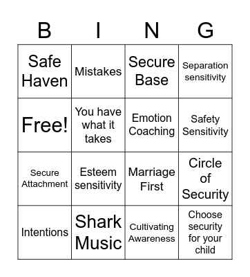 Raising a Secure Child Bingo Card