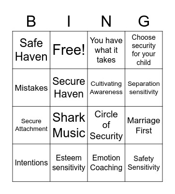Raising a Secure Child Bingo Card