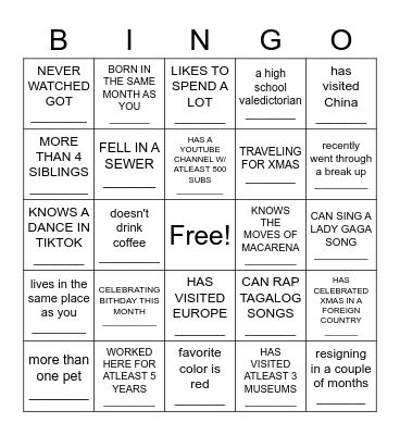 CHRISTMAS Bingo Card
