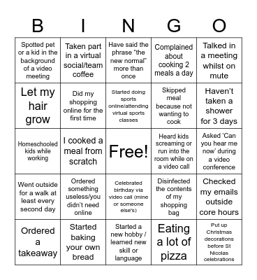 D1 Christmas Bingo Card