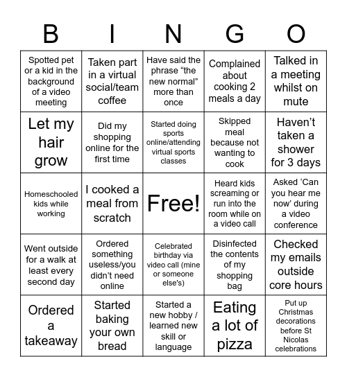 D1 Christmas Bingo Card