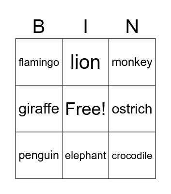 Animals Bingo Card