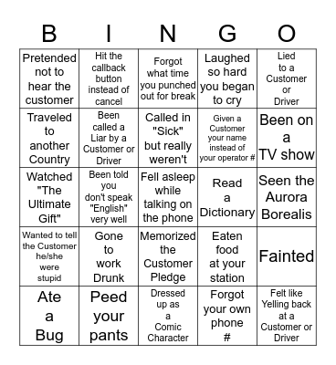 Have You Ever  Bingo Card