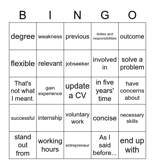 Business Partner B1+ Unit 3 Bingo Card