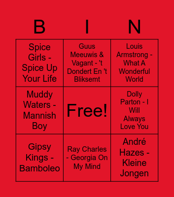 Muziek Bingo (voor 2000) Bingo Card
