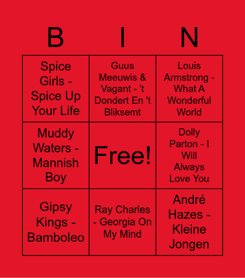 Muziek Bingo (voor 2000) Bingo Card
