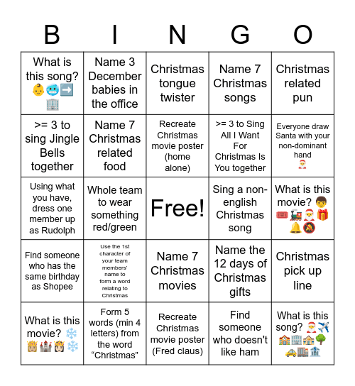 Team: Bingo Card