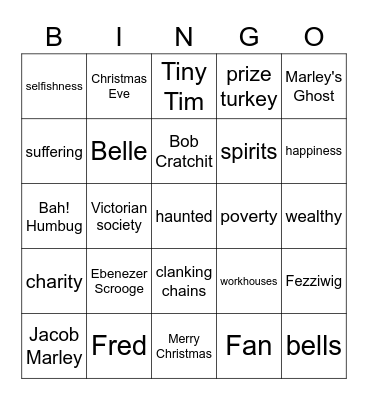 A Christmas Carol by Charles Dickens Bingo Card