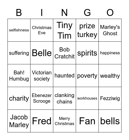 A Christmas Carol by Charles Dickens Bingo Card