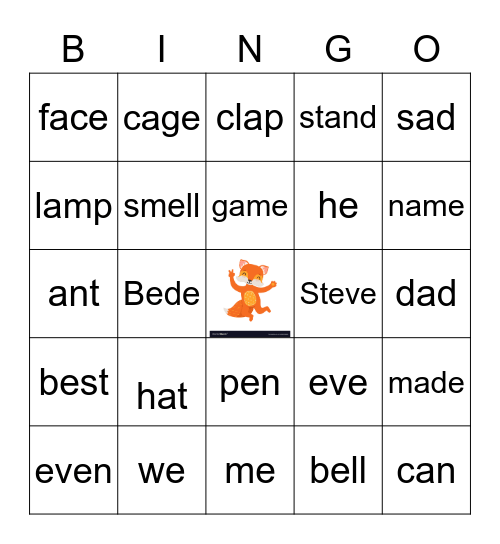 Открытый слог Bingo Card