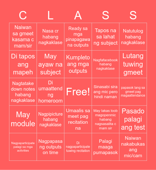 Never have i ever(Online Class edition) Bingo Card