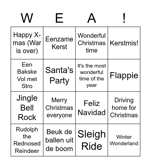 Foute kerstliedjes BINGO Card