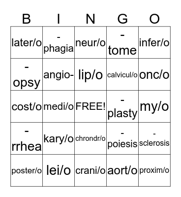 Medical Terminology # 2 Bingo Card