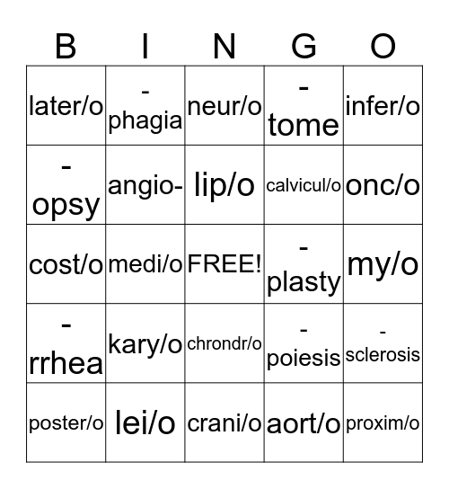 Medical Terminology # 2 Bingo Card