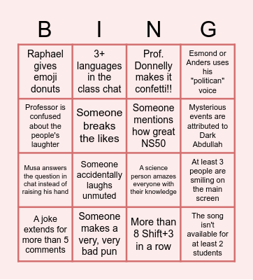 NS50 Last class bingo Card
