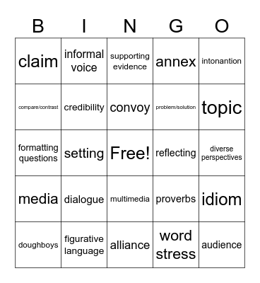 Vocabulary Bingo Card