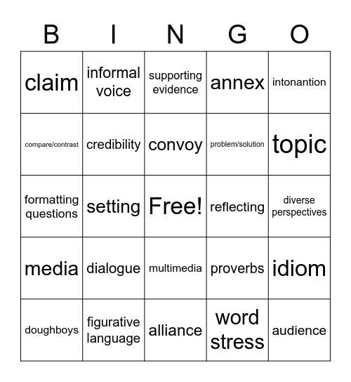 Vocabulary Bingo Card