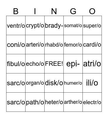 Medical Terminology # 3 Bingo Card