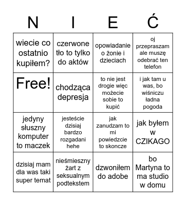 zboczuch i nieśmieszny człowiek Bingo Card