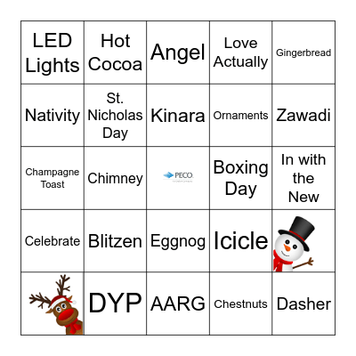 PECO ERG HOLIDAY BINGO Card
