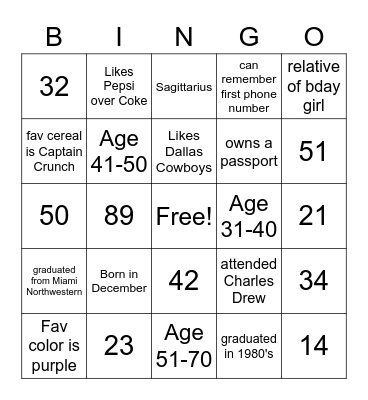 Peachi's Finally 50! Bingo Card