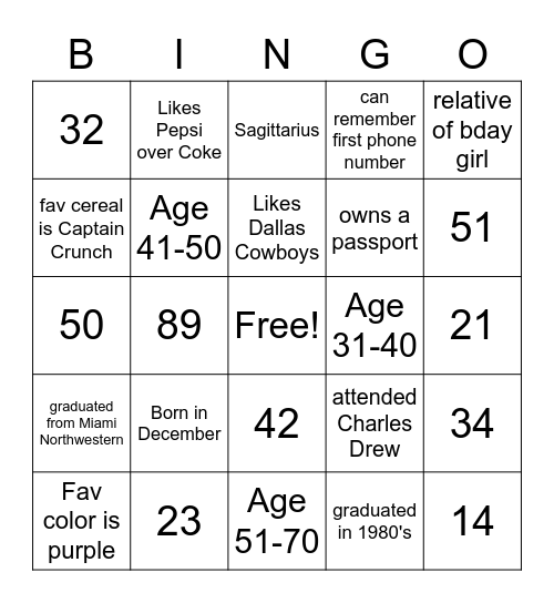 Peachi's Finally 50! Bingo Card