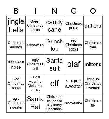 Christmas Eve Bingo Card