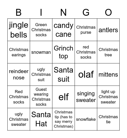 Christmas Eve Bingo Card