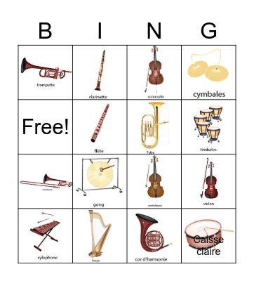 Les Instruments Bingo Card