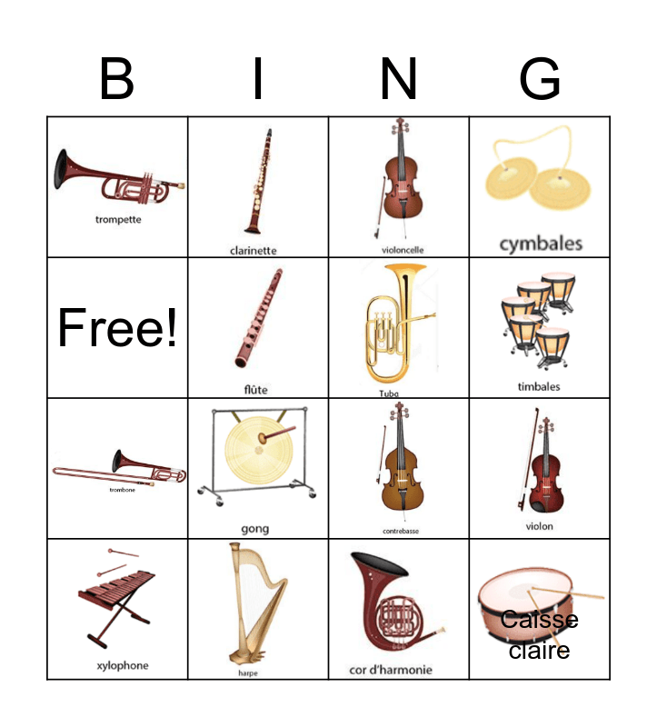 Les Instruments Bingo Card