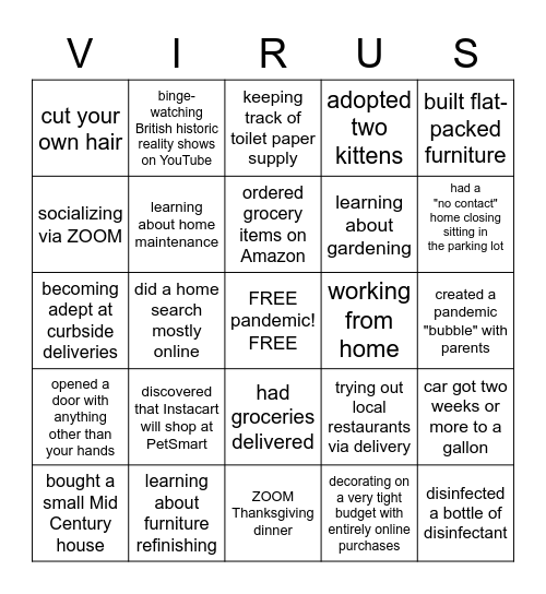 ELIZABETH'S 2020 BINGO card Bingo Card