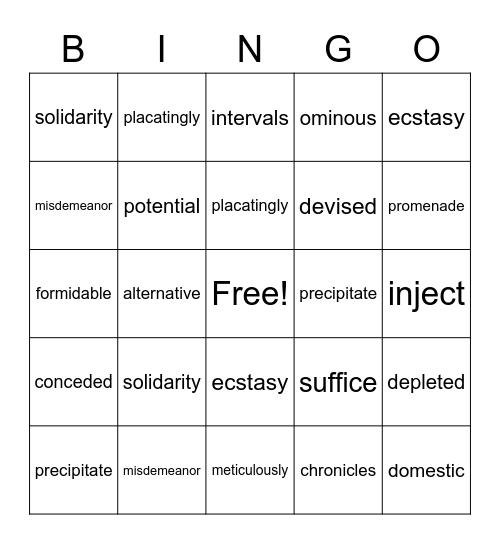 Call of the Wild Bingo Card