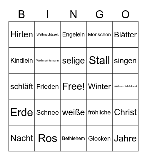 Weihnachtslieder-Bingo Card