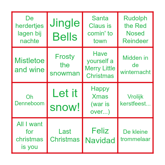 Kerstbingo deeltijdteam Bingo Card