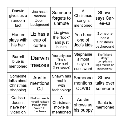 Compliance Christmas Bingo Card