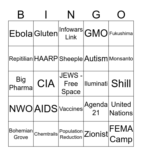 Conspiracy Theorist Bingo Card