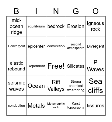 Earth Midterm Review Bingo Card