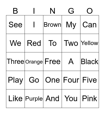 My Sight Words Bingo Card