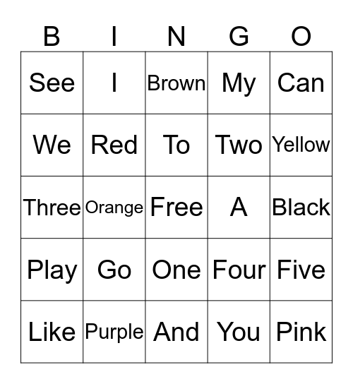 My Sight Words Bingo Card