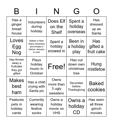 Holiday Bingo Card