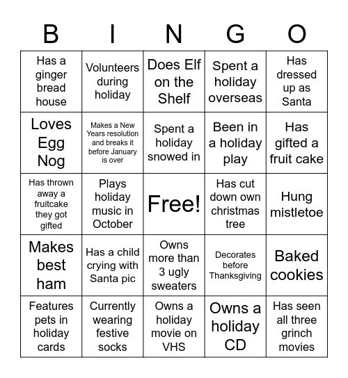 Holiday Bingo Card